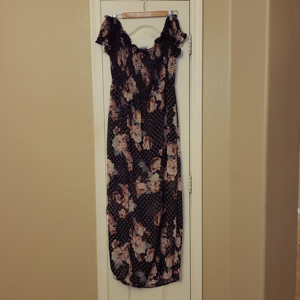 Black floral off the shoulder maxi